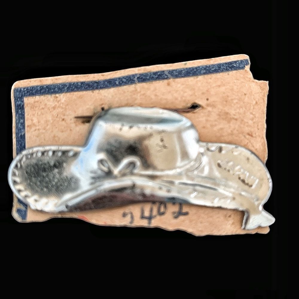 Vintage 1950 cowboy hat pin silver made in Japan